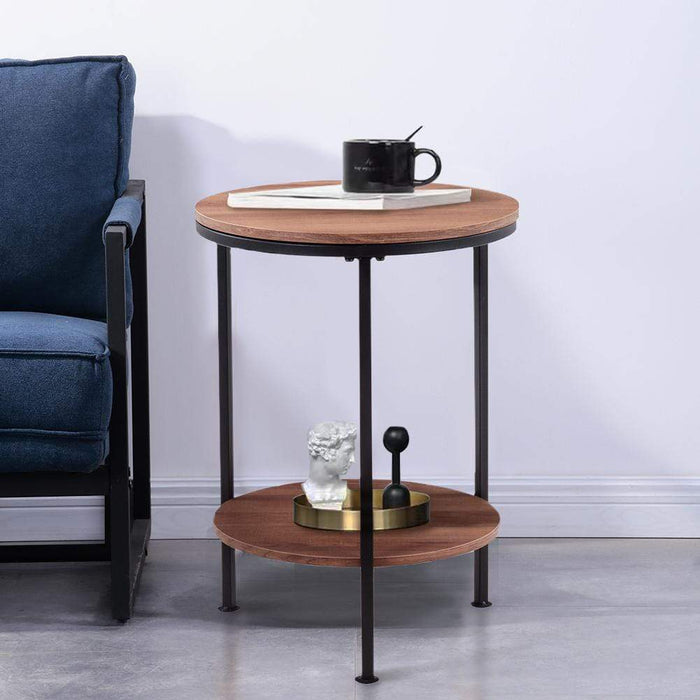 Goldfan Tables d'appoint double couche en MDF de salon en noir avec revêtement en poudre