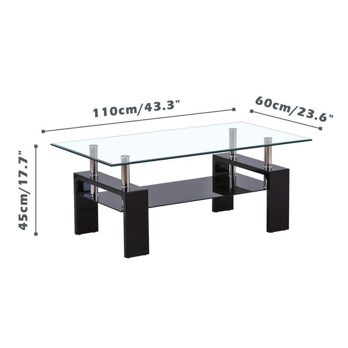 Goldfan Table d'appoint en MDF noir en verre clair trempé rectangulaire de salon Toan