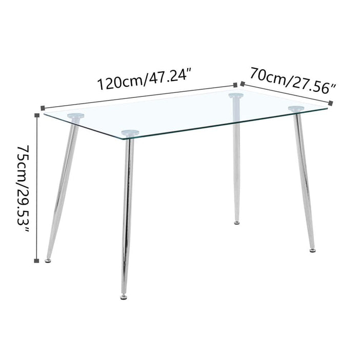 Goldfan Vente flash Table de salle à manger rectangulaire en verre trempé Ritae avec pieds chromés