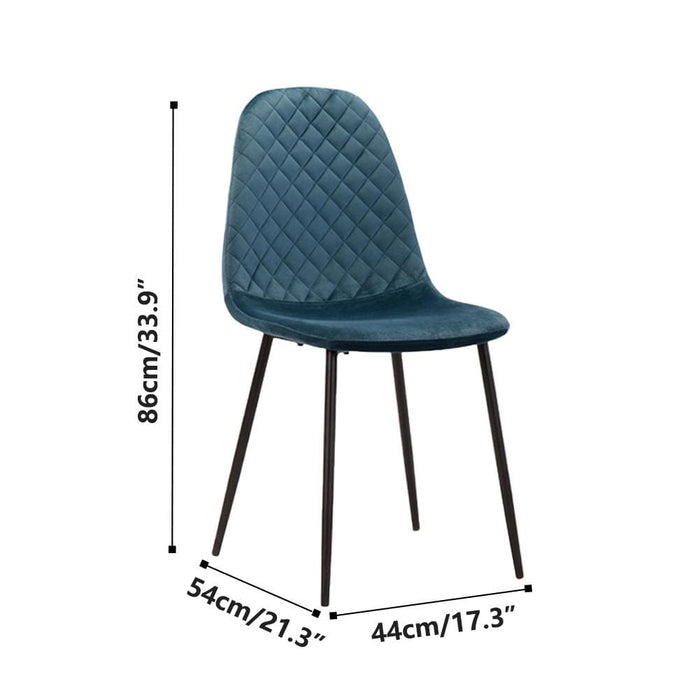 Goldfan Table de salle à manger en MDF et siège de style familial Aton en velours bleu à points de diamant, pieds noirs enduits de poudre 4 pièces