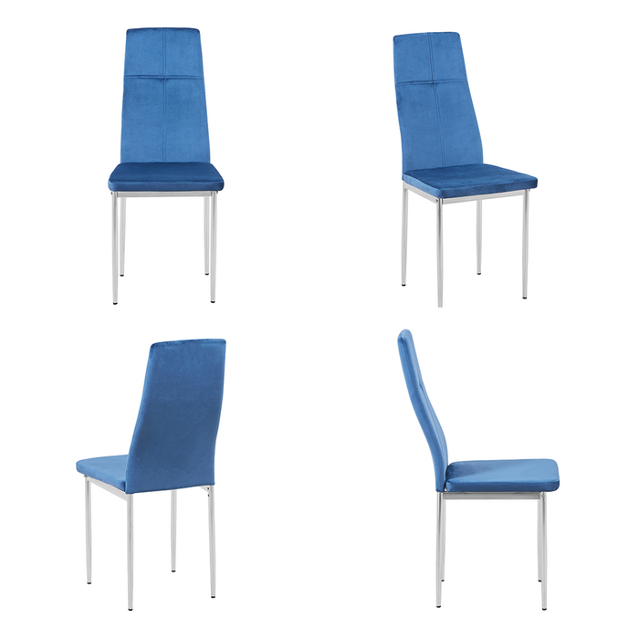 Goldfan Table de salle à manger Ritae et chaises de salle à manger en velours bleu Noras (pieds chromés)