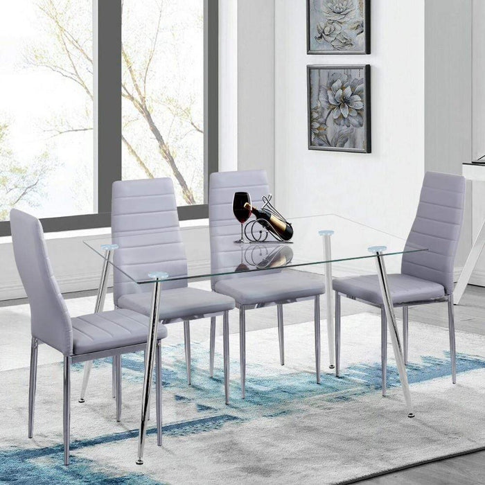 Goldfan Chaise de salle à manger/chaise de salle à manger à dossier haut/chaise de salle à manger en PVC/ensemble de 4 pièces/gris 4 pièces