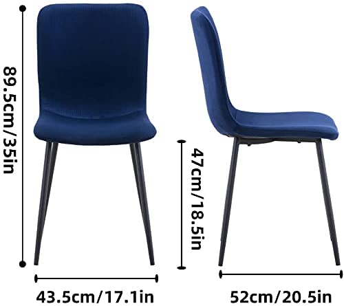 Goldfan Table de salle à manger à jambes croisées en verre Momea et chaise de salle à manger en velours bleu Dion/4 pièces (jambe noire)