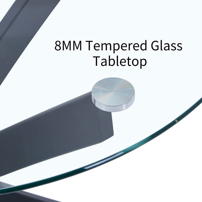Goldfan Table de salle à manger rectangulaire en verre trempé transparent Momea Pieds enduits de poudre noire - 110CM