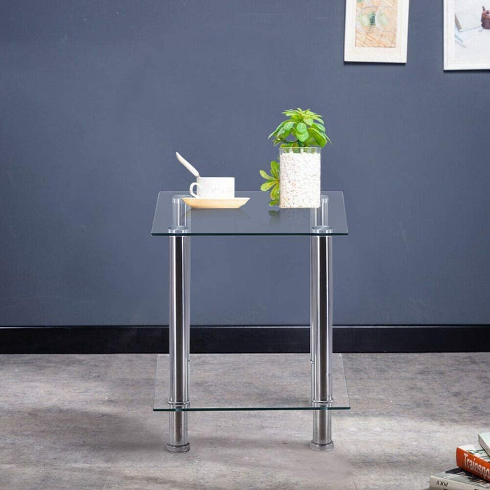 Goldfan Boni 2 couches de verre durable petite table d'appoint de salon 2pcs
