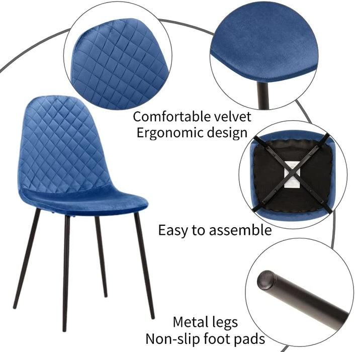 Goldfan Nanie Glass Top&Aton Chaises de Salle à Manger en Velours Bleu 4 pièce