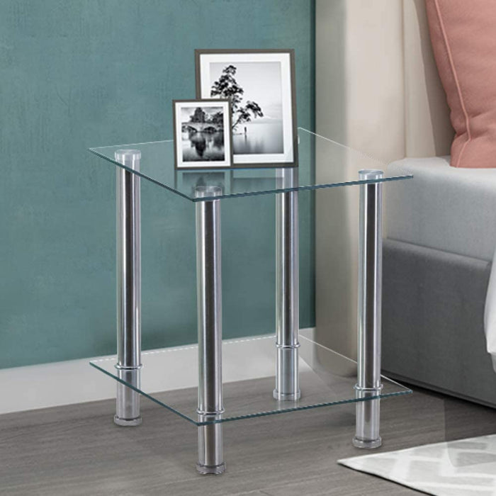 Goldfan Vente flash Petite table d'appoint de salon durable en verre à 2 couches Boni