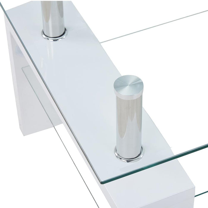 Goldfan Table d'appoint en MDF blanc en verre trempé transparent rectangulaire de salon Toan