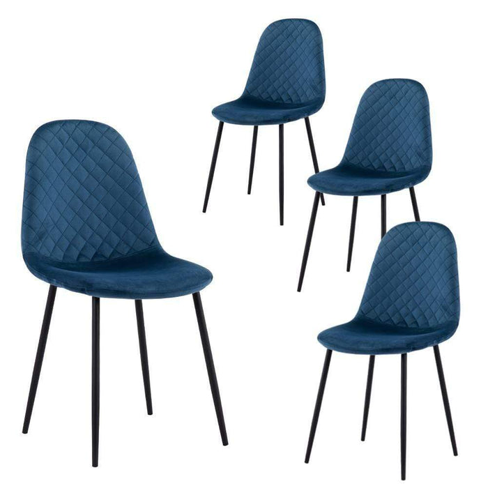 Aton Family Style Blue UKFR Velvet Diamond Stitch Seat Black Powder-Coated Legs 4pcs Goldfan