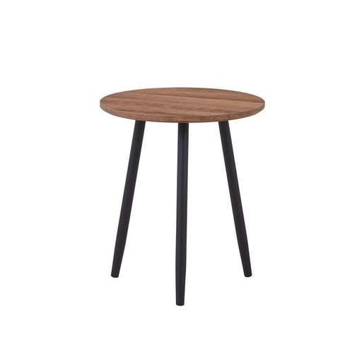 Conia Living Room Round MDF Brown Paper Top Side Tables Black Powder-Coated Legs Goldfan