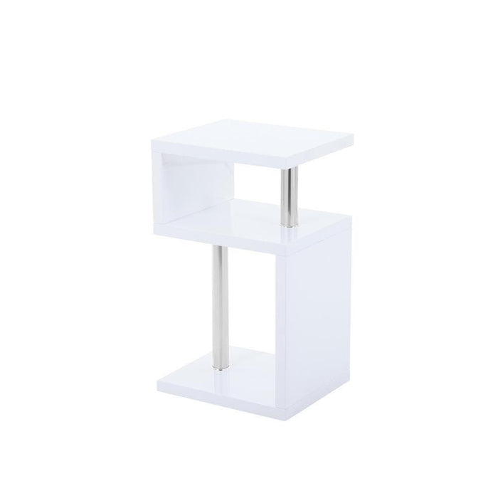 Ealc Indoor MDF White High Gloss Top With Metal Tube Side Table Goldfan