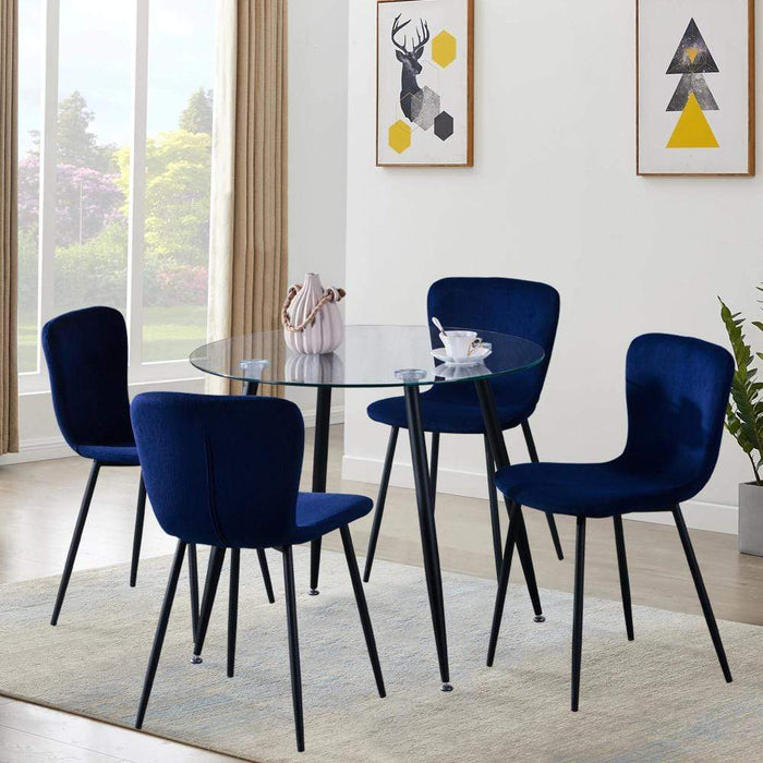 Goldfan Chaise de salle à manger en velours bleu Dion Pieds enduits de poudre noire 4pcs