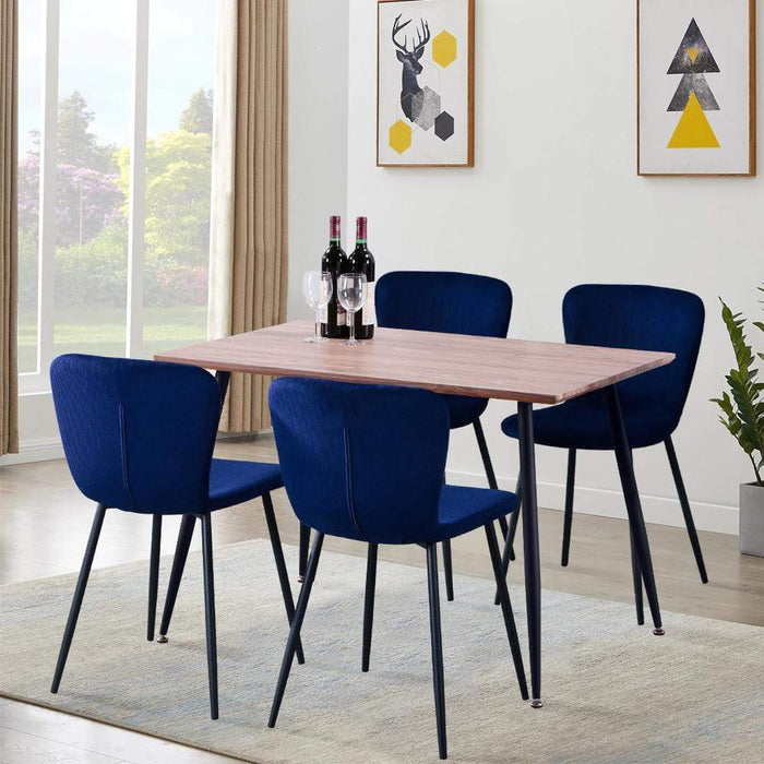 Goldfan Chaise de salle à manger en velours bleu Dion Pieds enduits de poudre noire 4pcs