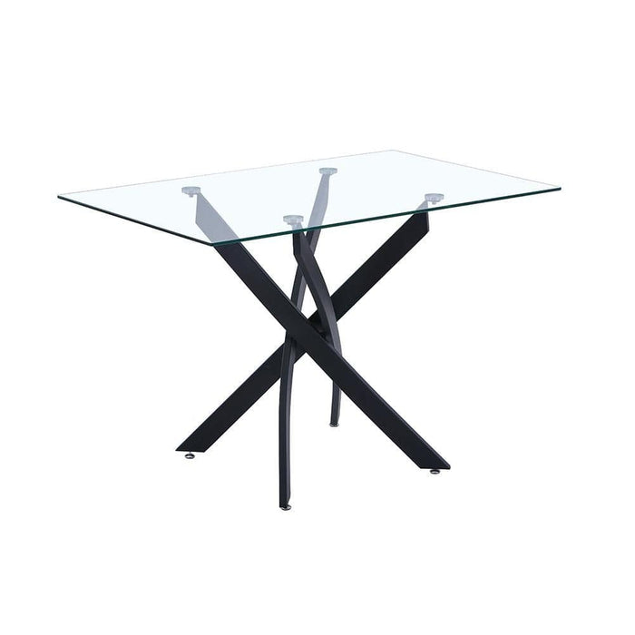 Momea Rectangle Tempered Clear Glass Dining Table Cross Black Powder-Coated Legs Goldfan