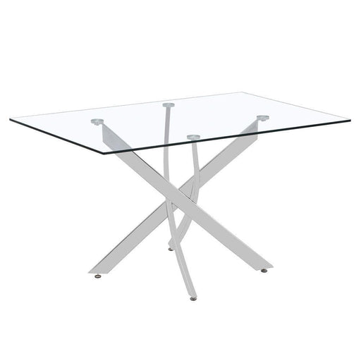 Momea Rectangle Tempered Clear Glass Dining Table Cross Chromed Legs Goldfan