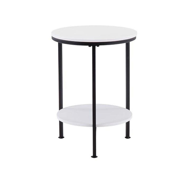 Pola Living Room MDF White High Gloss Double Layer Side Tables Black Powder-Coated Goldfan