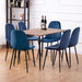 Sami Indoor MDF Brown Top Dining Table Black Powder-Coated Legs &Aton Family Style Blue UKFR Velvet Diamond Stitch Seat Black Powder-Coated Legs 6pcs Goldfan