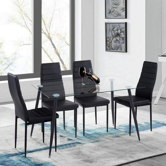 Goldfan Table de salle à manger rectangulaire en verre clair trempé Lowry avec pieds enduits de poudre noire